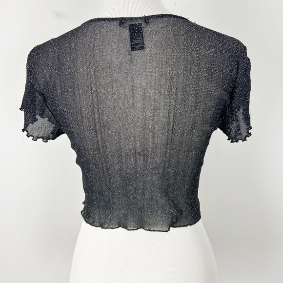 Forever 21 Black Sparkly Sheer Mesh Top Crop Stretchy Whimsigoth Sized Medium Wo - Picture 3 of 4